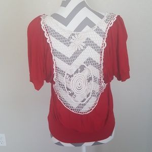 Crocheted back red top
